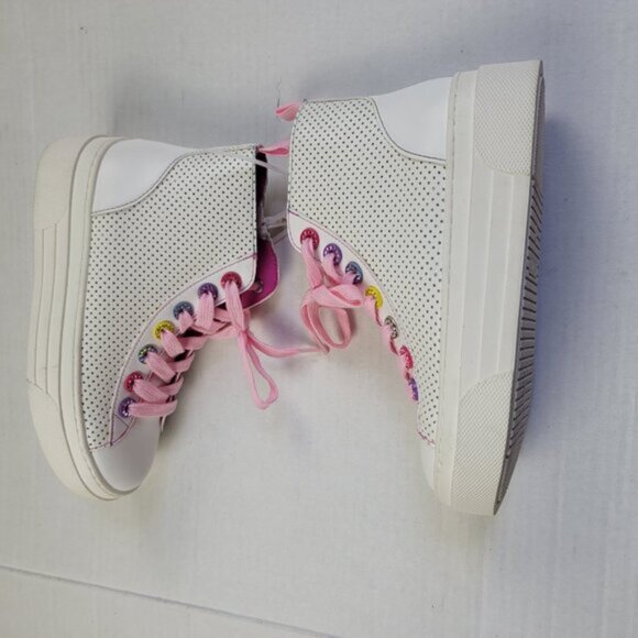 Steve Madden Metallic High Top Sneakers Size 2M NWOT Pink Lace Kids Shoes - Picture 7 of 10